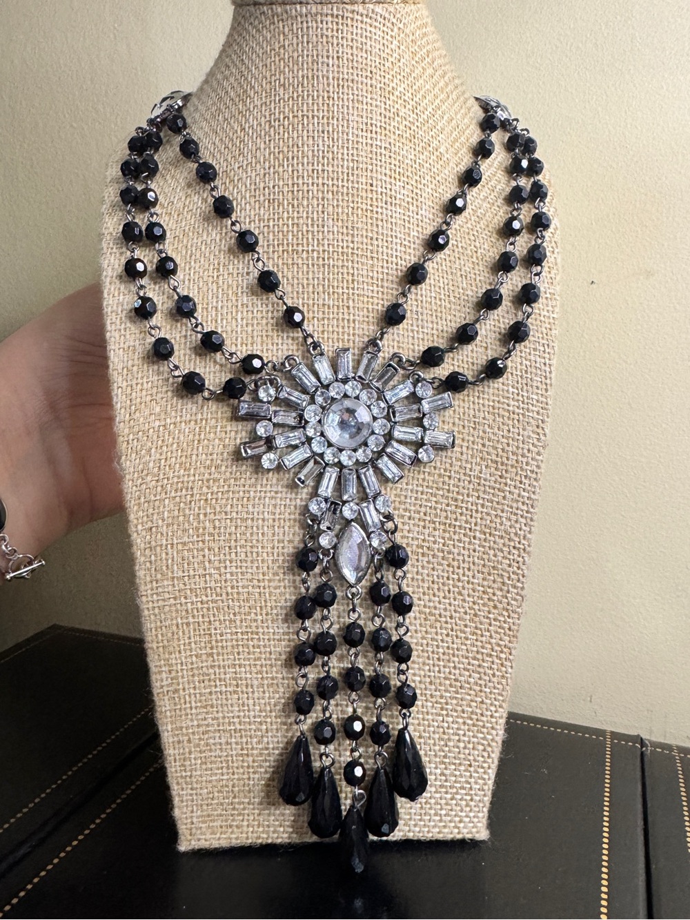 Black Crystal Statement Necklace - Unbranded